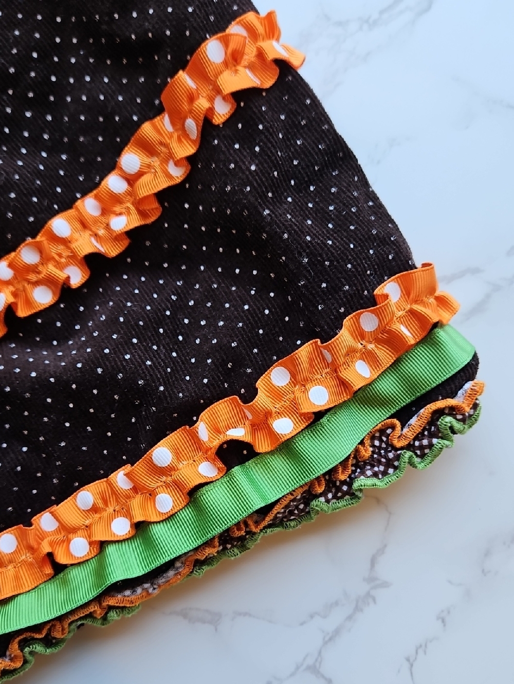 Bonnie Jean Brown Polka Dot Corduroy Dress with Orange & Green Ribbon Turkey 4 - Picture 6 of 7
